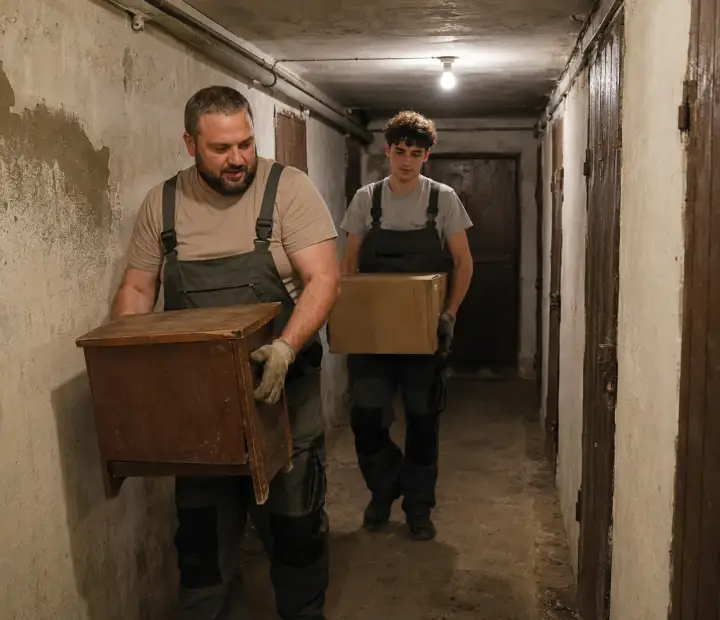 Изнасяне на чували с отпадъци от мазета във Враца